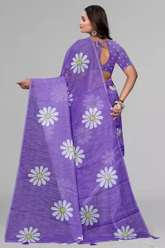purple  linen  digital print saree (purple)