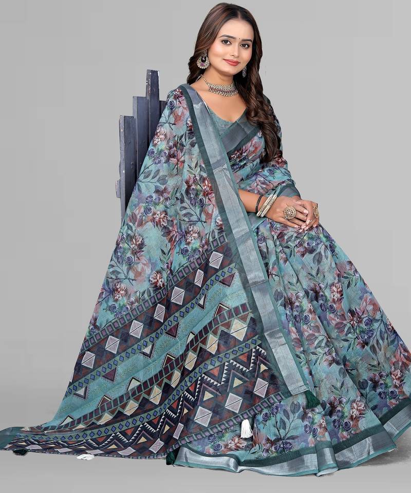 green green floral digital print 