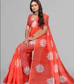 orange  linen  digital print saree (red)