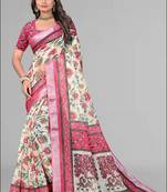 cream madhubani digital print saree (pink)