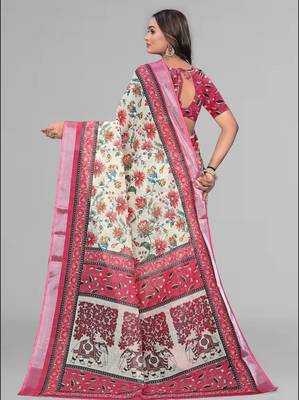 cream madhubani digital print saree (pink) 5
