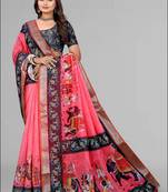 pink pink colour animal print digital saree