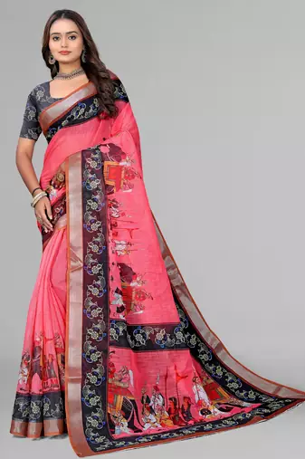 pink pink colour animal print digital saree