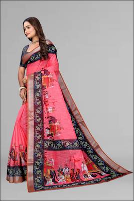 pink pink colour animal print digital saree 4