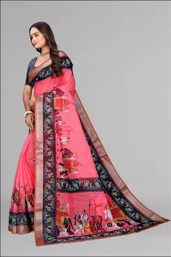 pink pink colour animal print digital saree