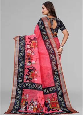 pink pink colour animal print digital saree 5