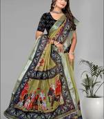 green green colour animal print digital saree