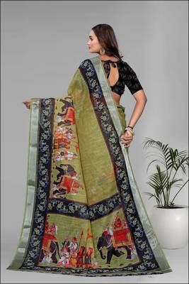 green green colour animal print digital saree 5