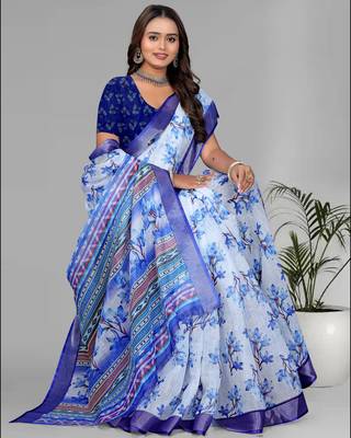 sky blue flower digital print saree 1