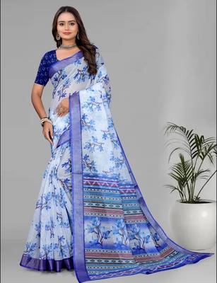 sky blue flower digital print saree 3