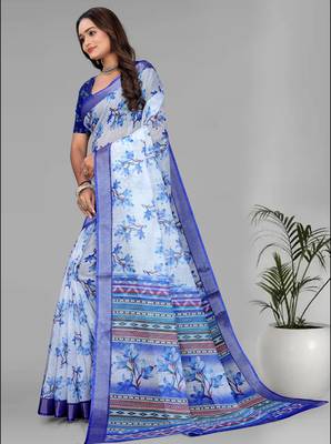 sky blue flower digital print saree 4