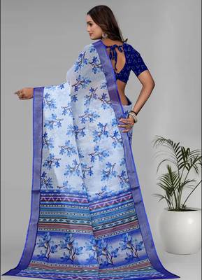 sky blue flower digital print saree 5