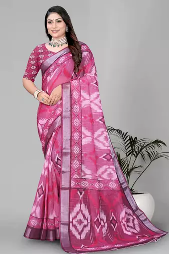 pink geomatrical print saree