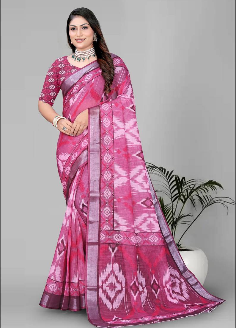 pink geomatrical print saree