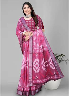 pink geomatrical print saree 4