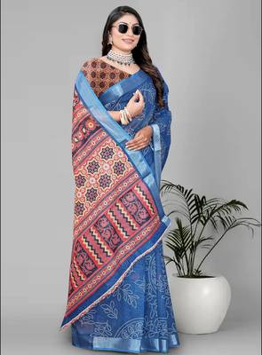 sky blue abstract digital print saree 2