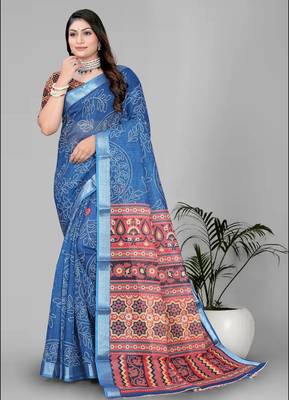 sky blue abstract digital print saree 3
