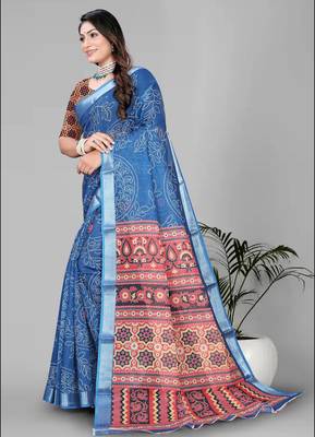 sky blue abstract digital print saree 4
