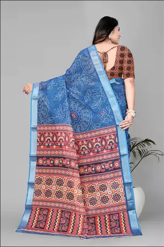 sky blue abstract digital print saree
