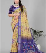 mustard warli design digital print saree