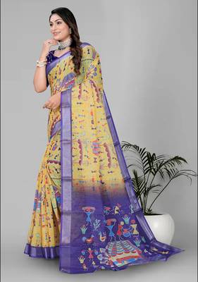 mustard warli design digital print saree 3