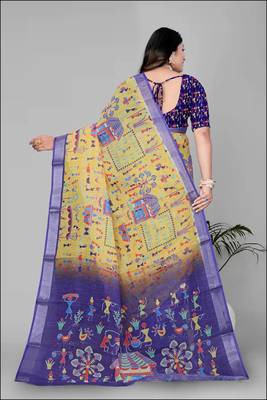 mustard warli design digital print saree 5