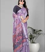 wine  linen cotton digital print saree