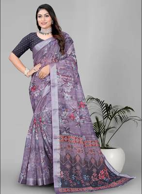 wine  linen cotton digital print saree 3