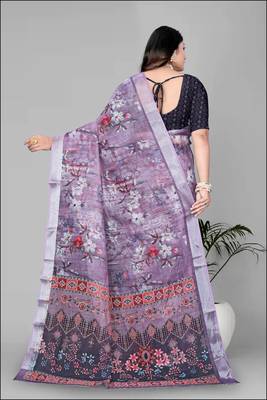 wine  linen cotton digital print saree 5