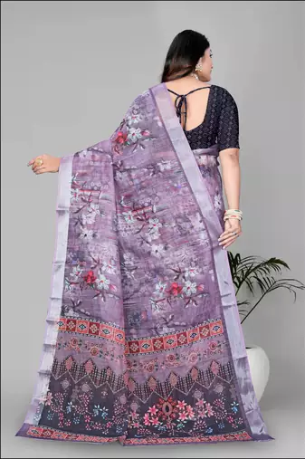 wine  linen cotton digital print saree