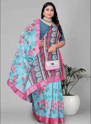 sky blue flower digital print saree 4