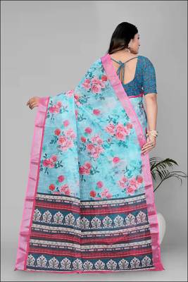 sky blue flower digital print saree 5