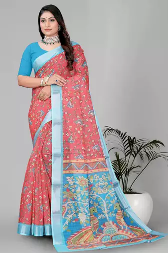 red flower digital print saree