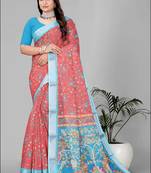 red flower digital print saree