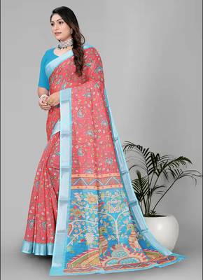 red flower digital print saree 3
