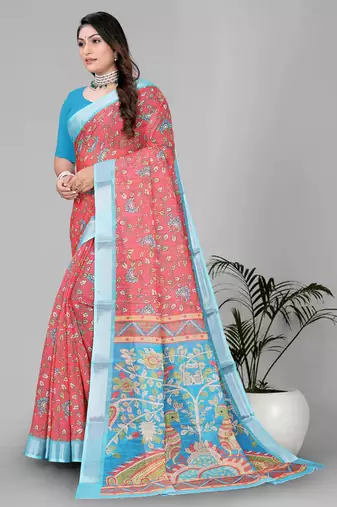 red flower digital print saree