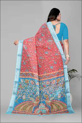 red flower digital print saree 5