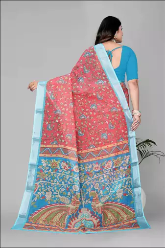 red flower digital print saree