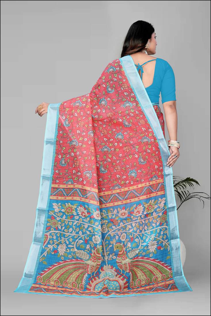 red flower digital print saree