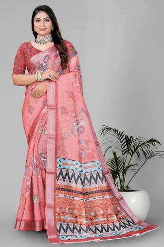 pink warli design digital print saree