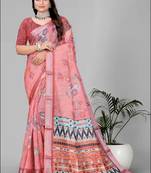 pink warli design digital print saree