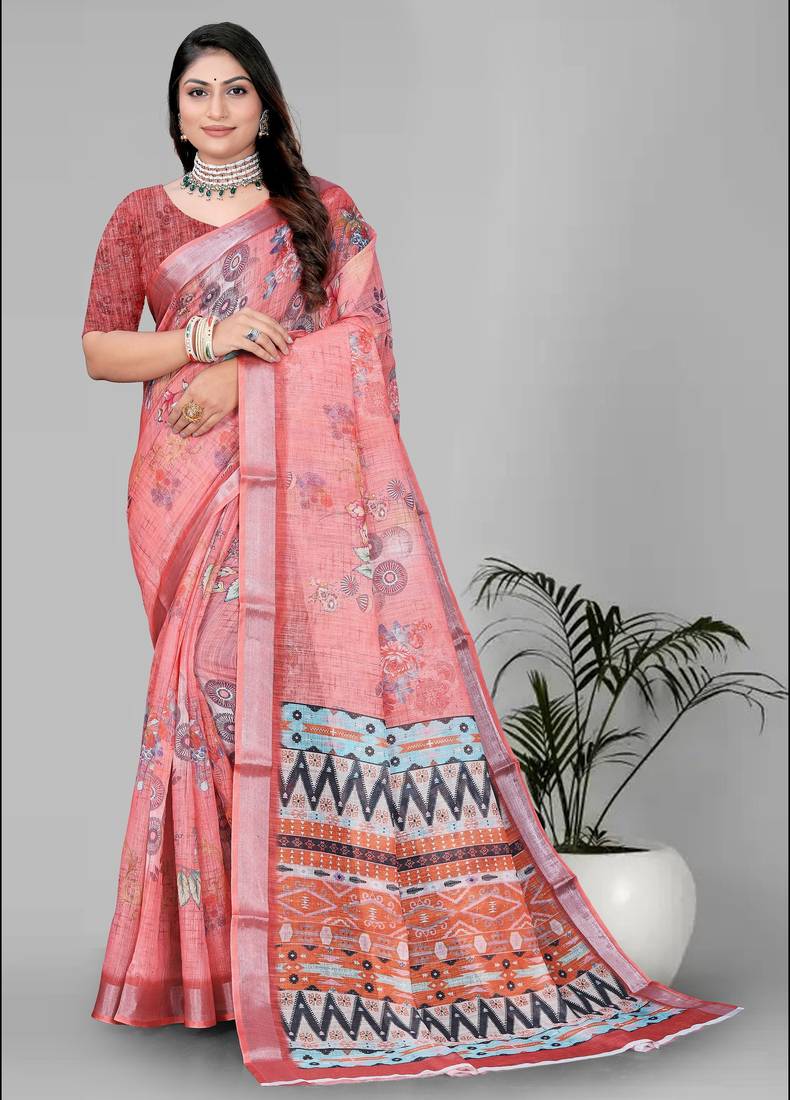 pink warli design digital print saree