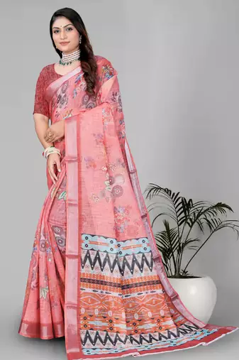 pink warli design digital print saree