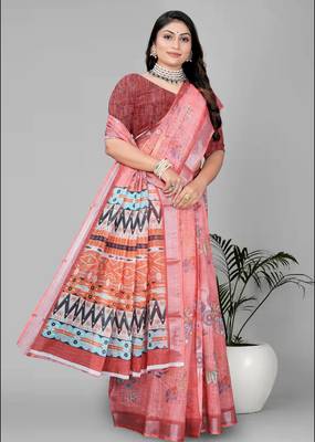 pink warli design digital print saree 4