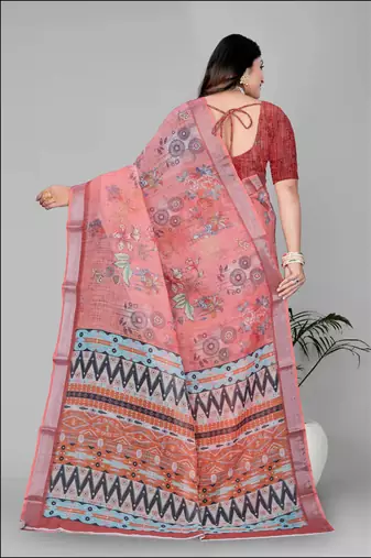 pink warli design digital print saree