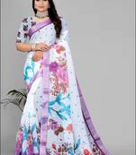 white flower digital print saree