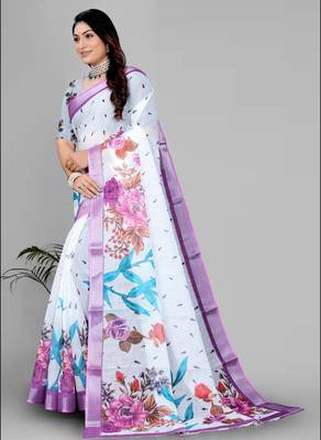 white flower digital print saree 3