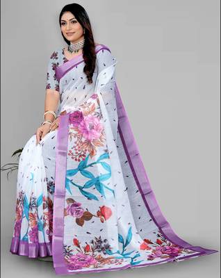 white flower digital print saree 4