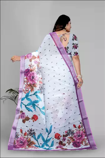 white flower digital print saree