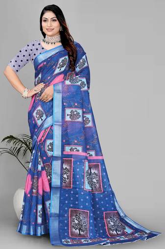 blue royal blue digital print saree
